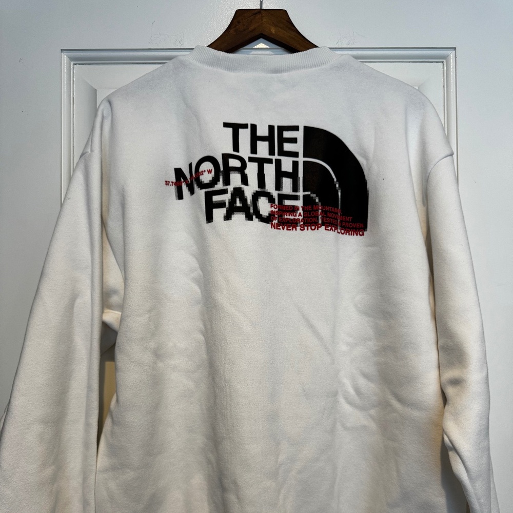 White Cotton Mens North Face Crew Neck Graphic Sweatshirt, Size Large